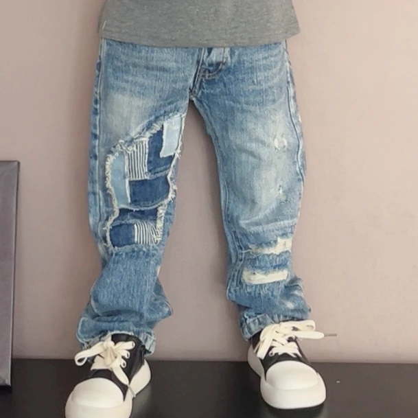 D♥.迪家春秋童装中性小童牛仔裤时尚休闲个性直筒潮酷痞帅童装