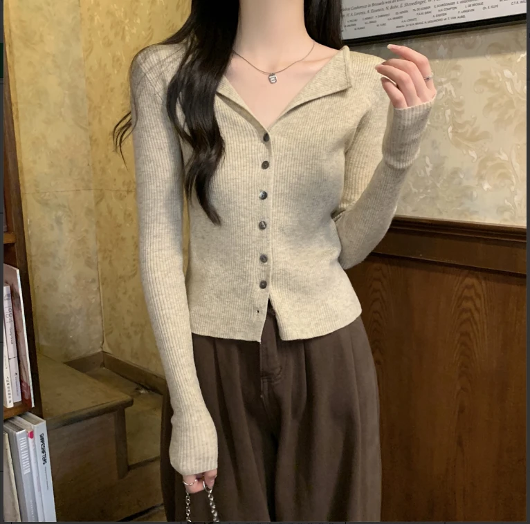 S311女士针织开衫韩式女毛衣外穿宽松百搭风洋气v领上衣外套