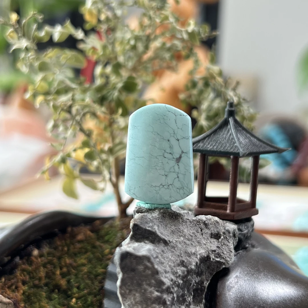 天然原矿湖北绿松石特色玉化线网花牌子吊坠4.49克14.3*9*21mm