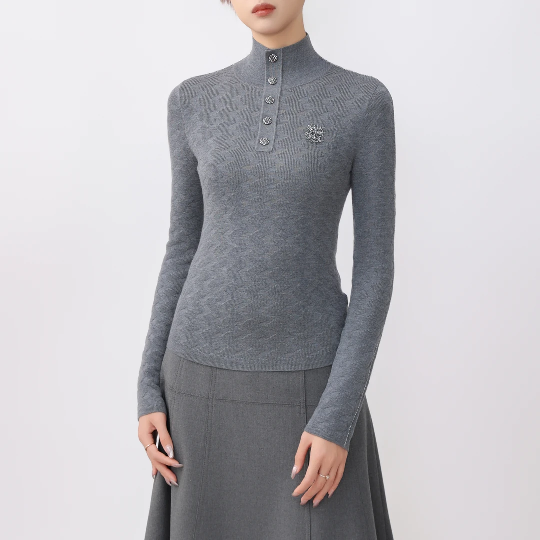 limil/丽米儿休闲纯绵羊毛柔软亲肤紧身烟管领针织打底衫9399066