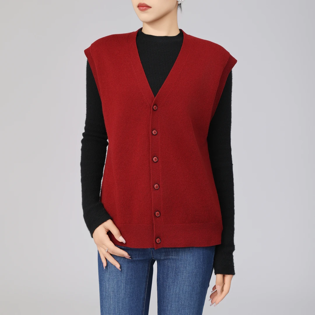 AMASS/阿玛施 新款无袖绵羊毛针织衫纯色秋冬季女士开衫5499269