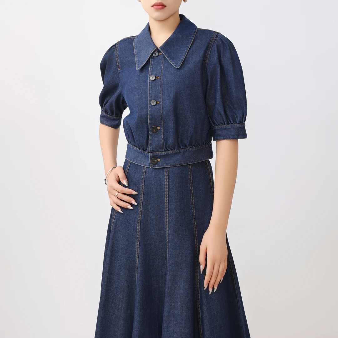 AMASS/阿玛施百搭时尚气质复古泡泡袖牛仔显瘦上衣女外套5301114