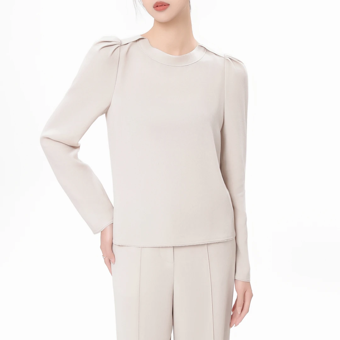 AMASS/阿玛施新款纯色百搭圆领套头简约气质长袖T恤女士5300940