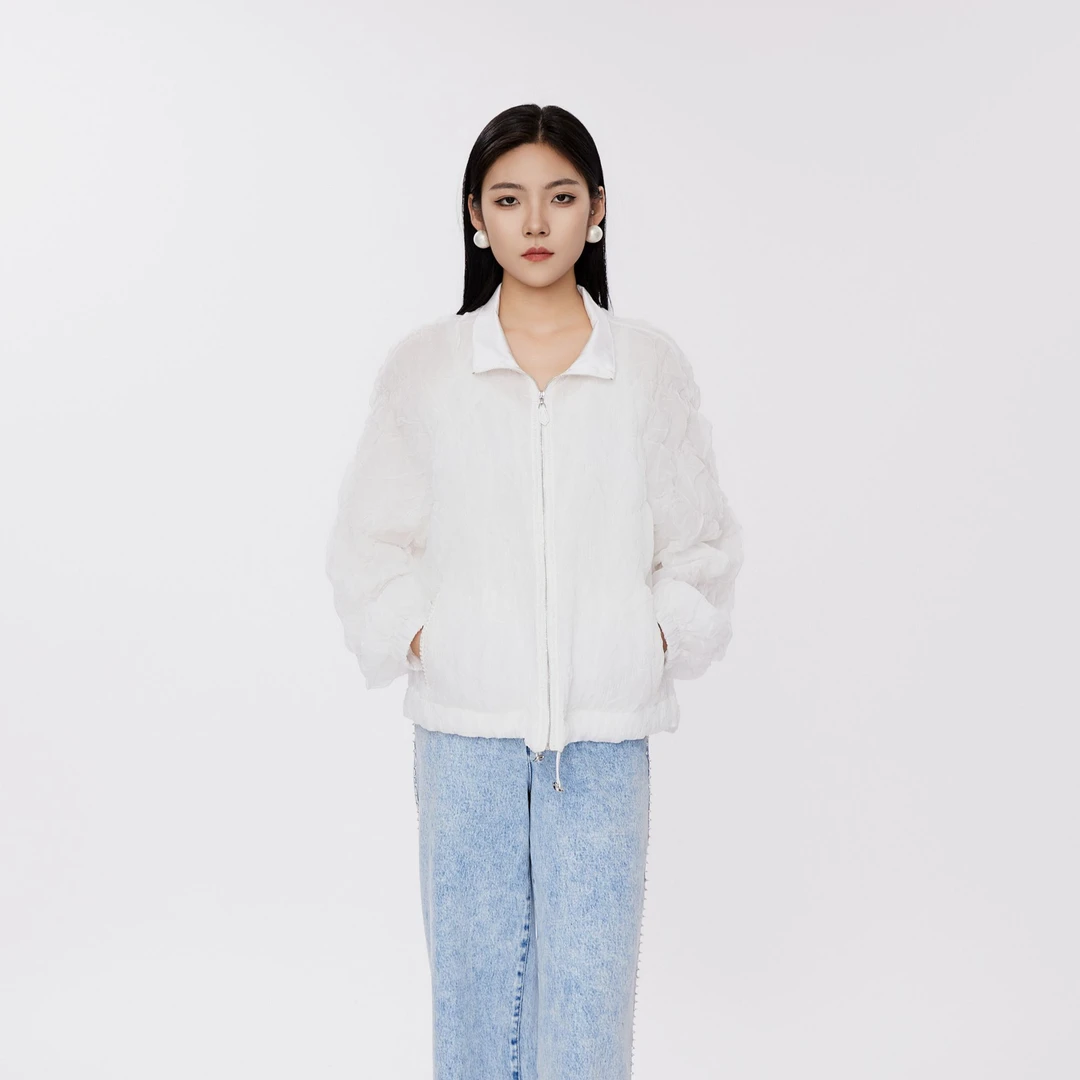 limil/丽米儿新款时尚潮流纱衣气质拉链时尚长袖上衣女士 9400113