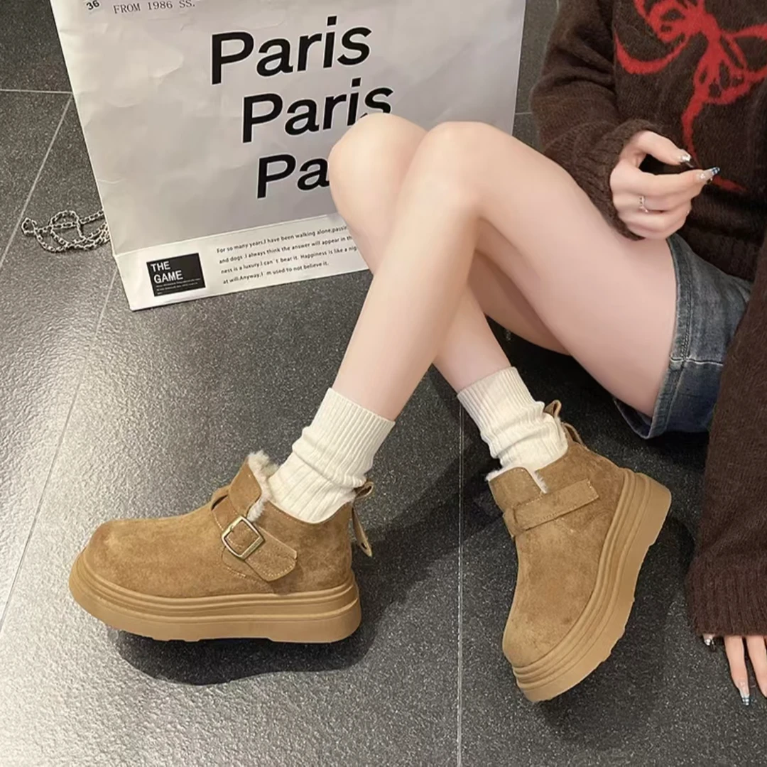 东北增高厚底勃肯雪地靴女款2024新款冬季加绒棉鞋短靴子