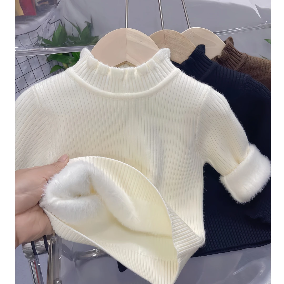 一体绒保暖洋气打底毛衣半高领女童针织衫女童毛衣2025最新款爆款