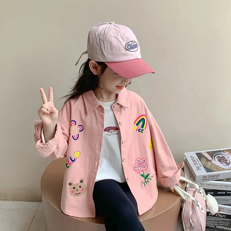 女童纯棉衬衫春秋2024新款洋气宝宝早秋款外套长袖儿童秋秋季花朵