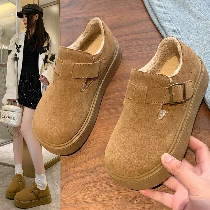 【陈秀秀女鞋】2024年法式复古软底包头平底一脚蹬勃肯厚底加绒时尚