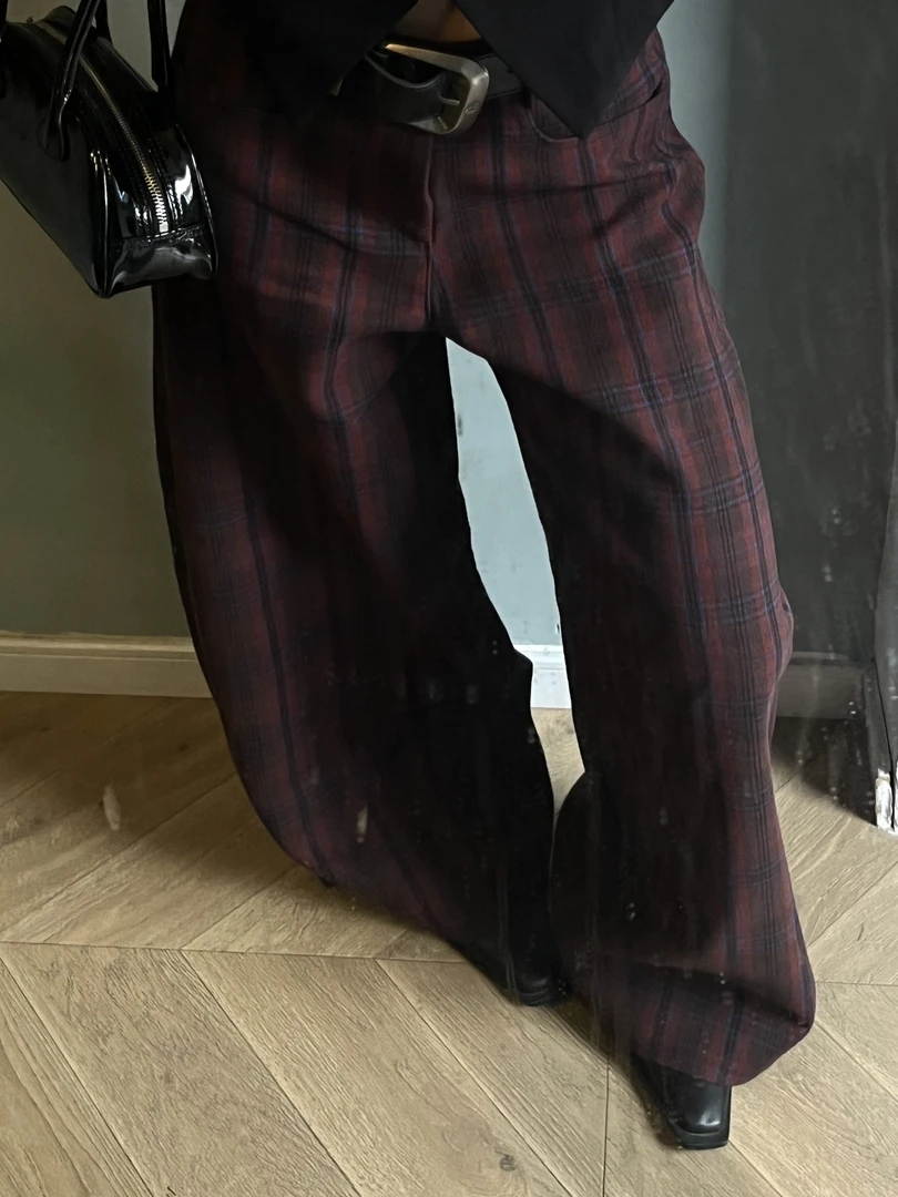 2024秋冬欧货红格子加厚高品质阔腿裤