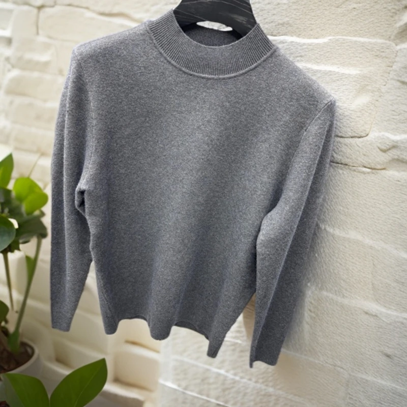 男士秋冬半高领纯色针织打底毛衣百搭长袖