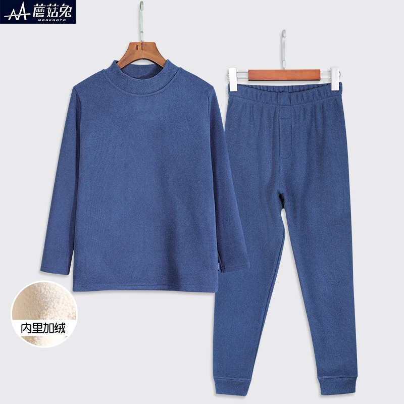 胖男童加绒加厚保暖内衣套装德绒一体绒中大童儿童加肥男孩半高领