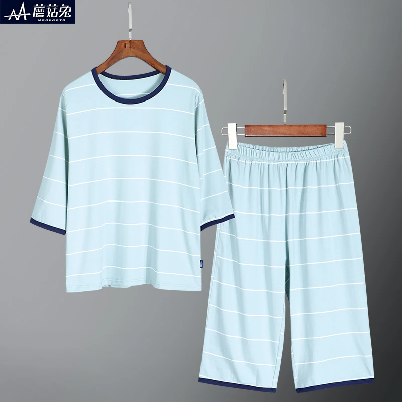 胖男童家居服套装春秋薄款中大童儿童8-12七分袖睡衣10岁男孩宽松