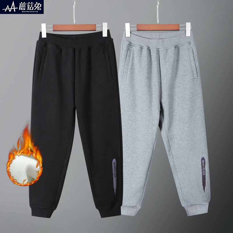 胖男童薄绒裤子宽松秋冬款加肥加大外穿中大童运动裤保暖加绒冬季