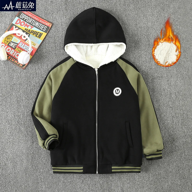 胖童男童加绒冬季外套中大童加肥加大码宽松胖童装青少年加厚卫衣