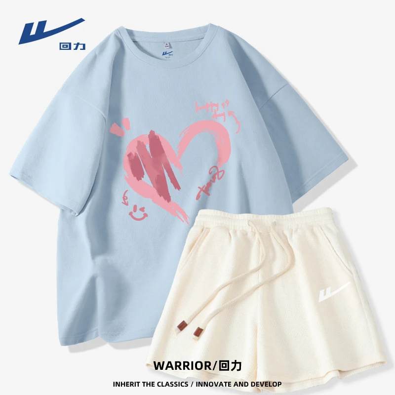 回力夏季套装t恤女时尚潮流百搭精品女装简约休闲短袖短裤两件套