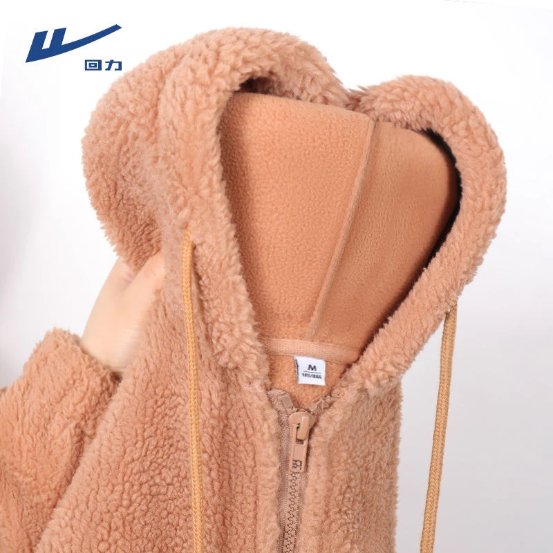 回力连帽开衫女2025新款加绒保暖颗粒绒ins潮休闲百搭冬季外套女