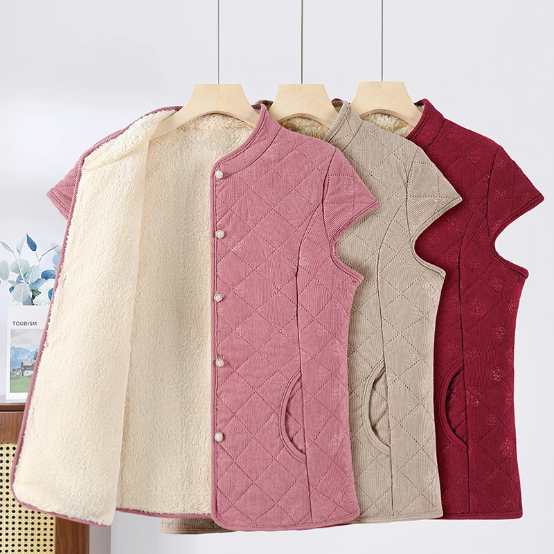 妈妈秋冬马甲背心奶奶灯芯绒加绒小棉坎肩中老年棉背心外穿妈妈装