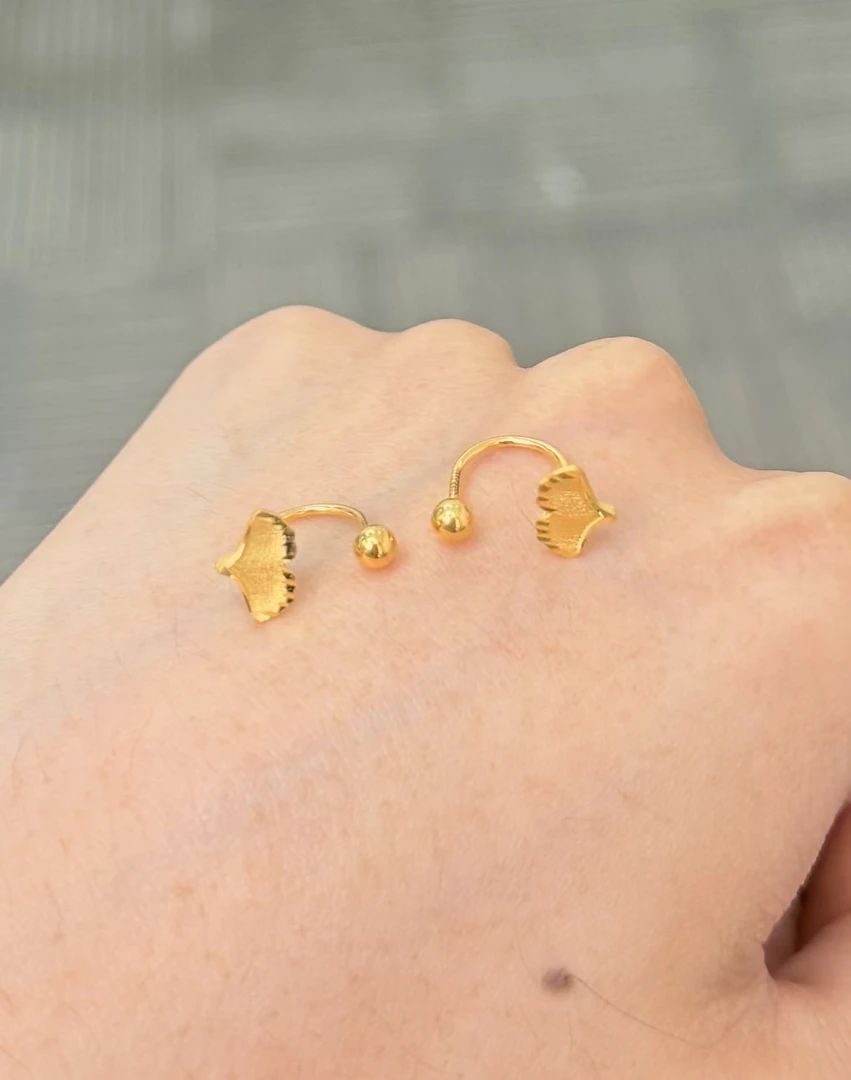 足金999 银杏叶U型耳钉