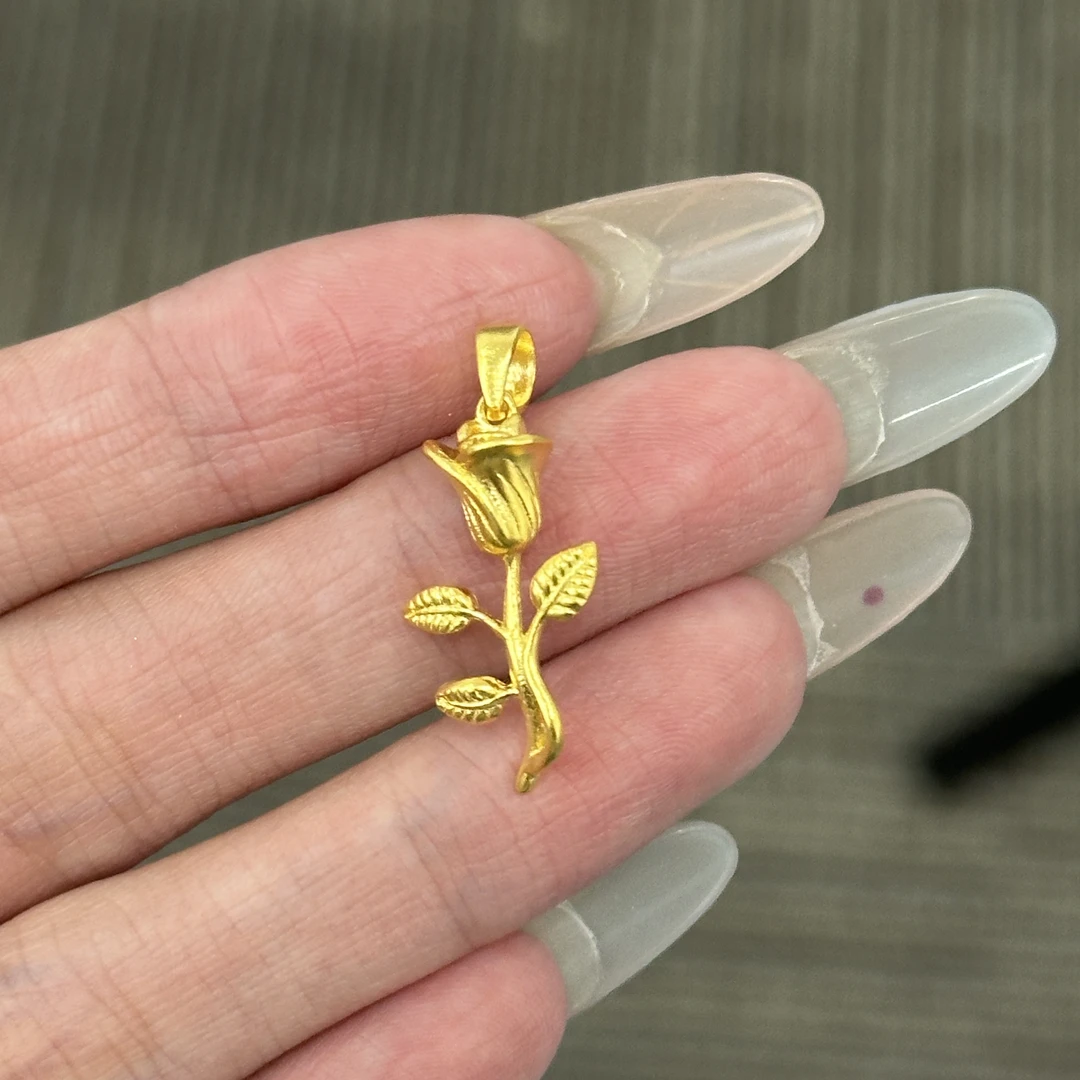 足金999 枝叶玫瑰花吊坠