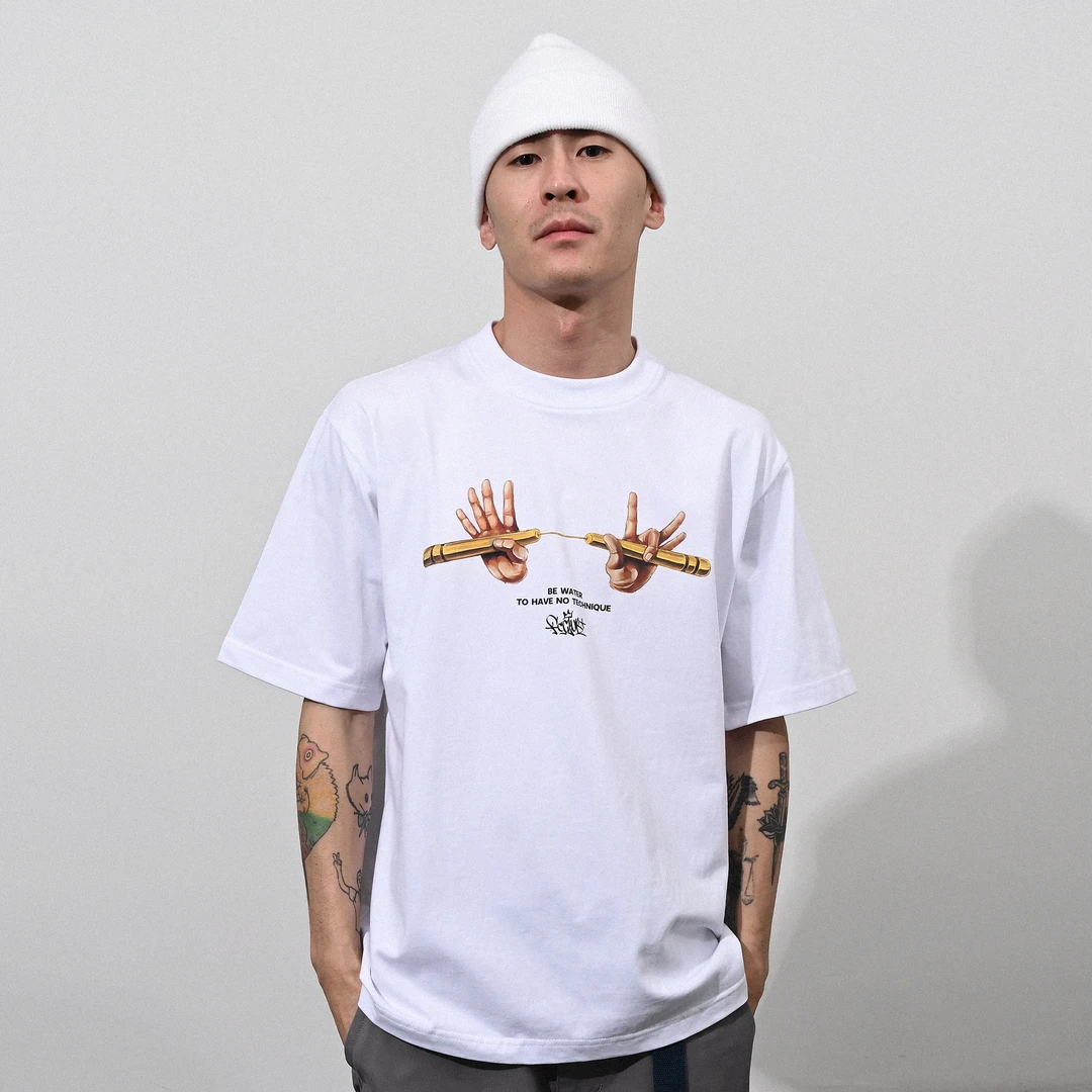 FCCLU龙年李小龙双节棍重磅t恤宽松嘻哈打底hiphop小领短袖涂鸦