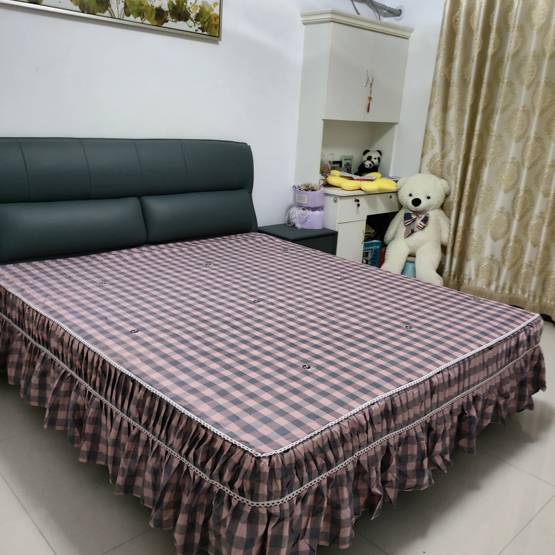 磨毛加厚床罩（紫色小格）防滑加厚床单