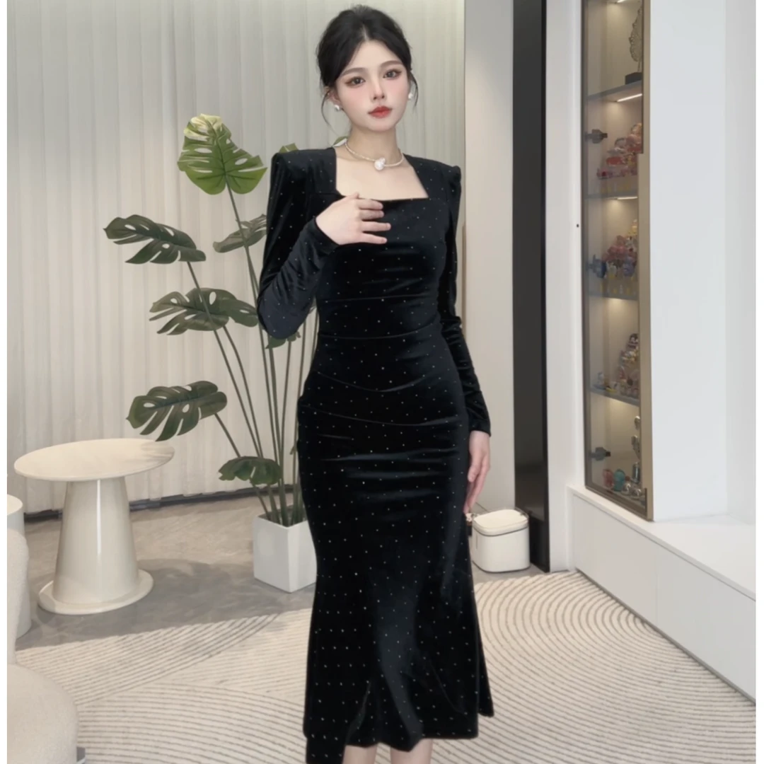 596佐米家◉月落星河◉气质显瘦时尚修身网红秋冬满天星连衣裙