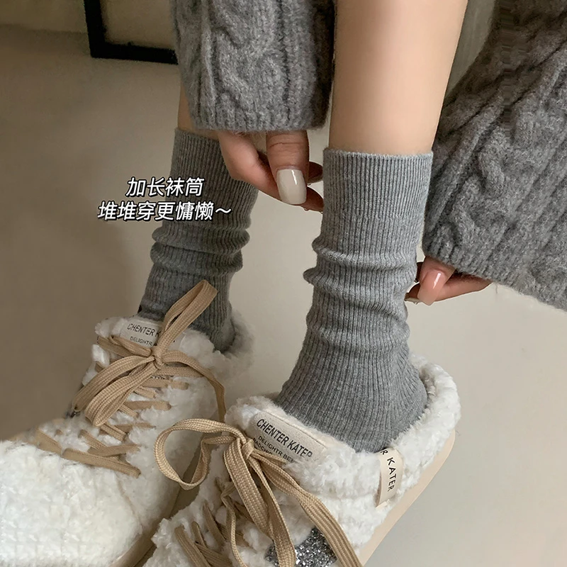 白色袜子女中筒袜日系堆堆袜ins潮灰色长袜春秋冬季无骨袜月子袜