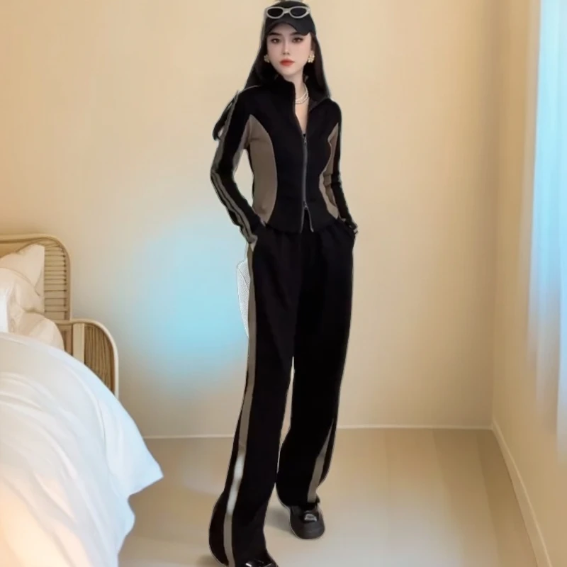 时尚洋气显瘦套装女2023秋季新款撞色潮流套装气质上衣裤子两件套