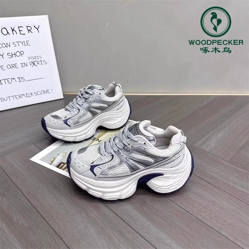 啄木鸟网面老爹鞋女2025秋冬新款小个子百搭增高厚底休闲运动鞋女