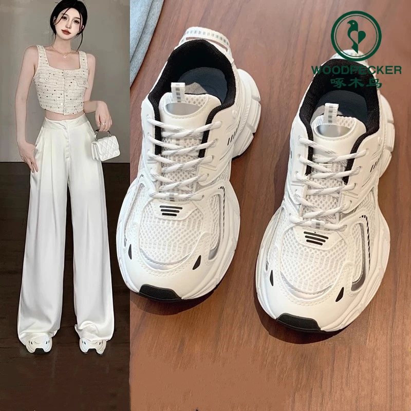 啄木鸟赵露思同款老爹鞋女2025新款春秋厚底增高网鞋女休闲运动鞋