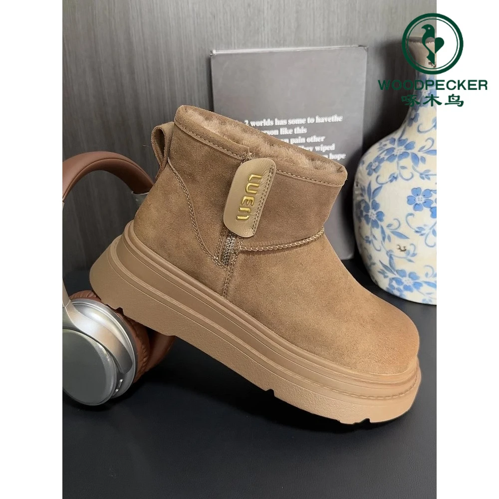 啄木鸟雪地靴2024年冬季新款加绒加厚东北厚底防滑雪地女靴子短靴