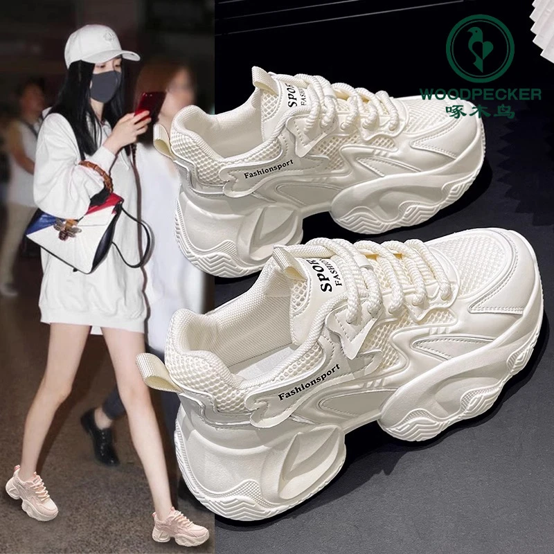 啄木鸟厚底松糕老爹鞋女2025春秋新款女鞋百搭炸街休闲网面透气鞋