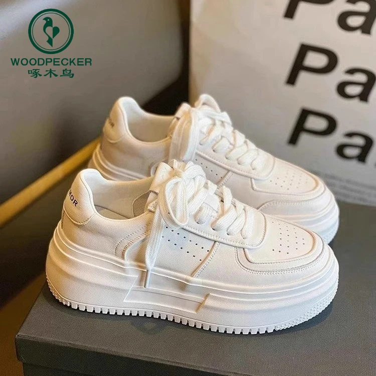 啄木鸟厚底小白鞋女2025新款春季女鞋子增高休闲透气运动板鞋爆款