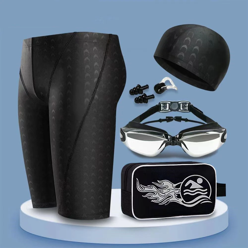 【200斤可穿】专业仿鲨鱼皮男士游泳装备六件套（泳镜可选度数）