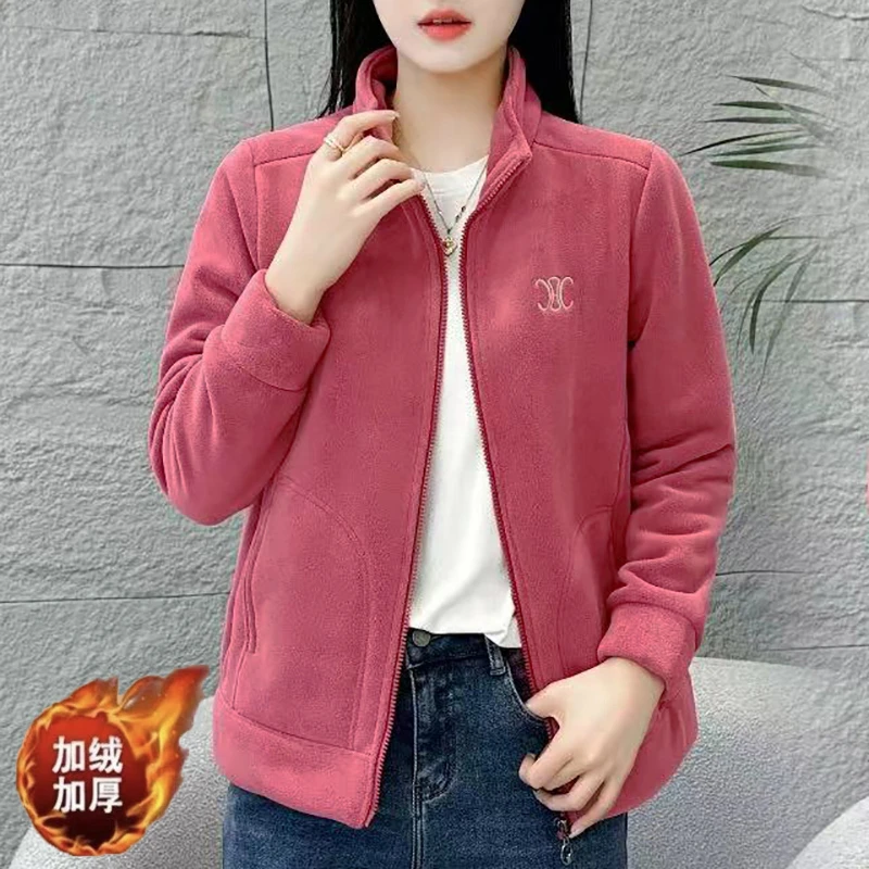 高端澳丽绒加绒加厚立领拉链卫衣中老年妈妈装保暖时尚百搭外套