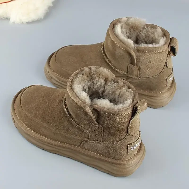 男士皮毛一体雪地靴2024冬新款加绒保暖一脚蹬厚底防滑东北大棉鞋