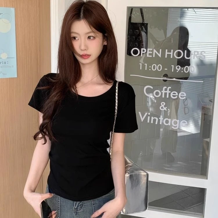 纯欲风辣妹短袖T恤女2024夏季新款修身显瘦百搭小众基础款上衣ins