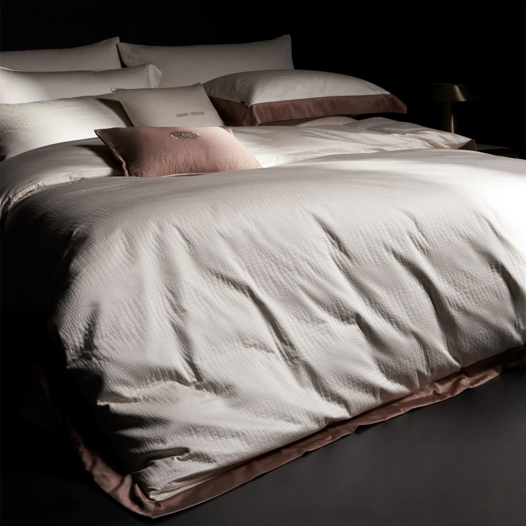 【喜马拉雅】埃及棉意式简奢厚织金银丝线拼边四件套酒店床上用品