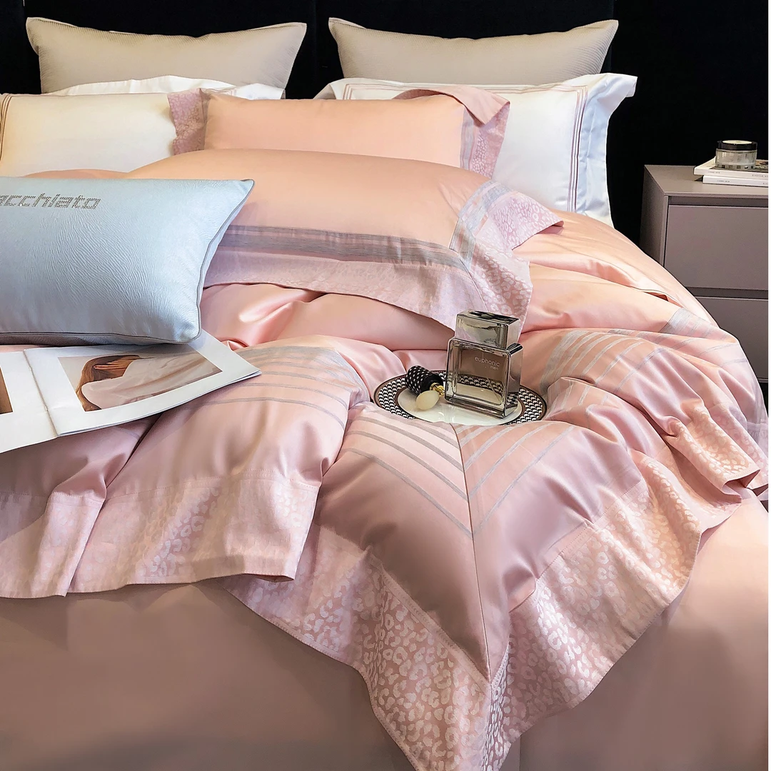 【专柜定制圣卡洛斯】埃及棉高奢提花简约欧式大宽边四件套高档印花