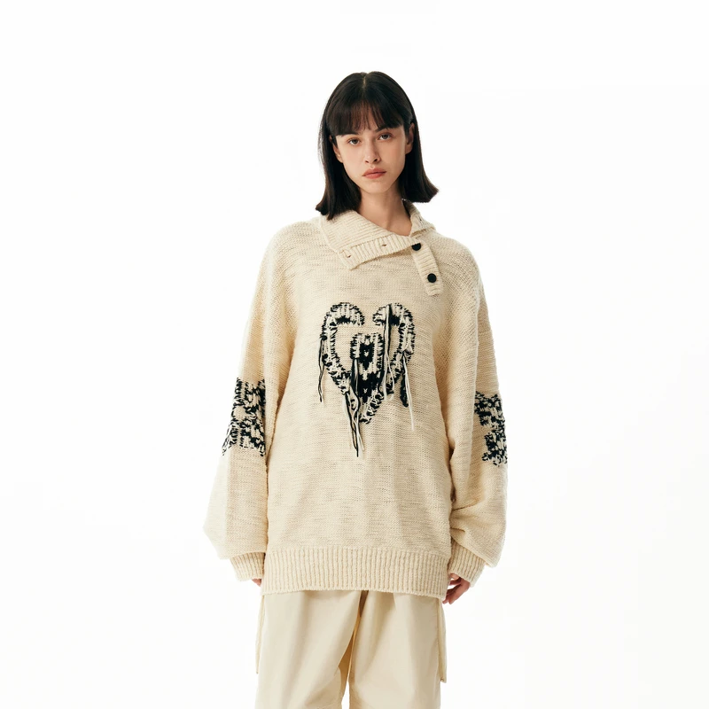 【INXX】APYD 潮牌新品爱心提花针织衫男女同款毛衣APE4061320