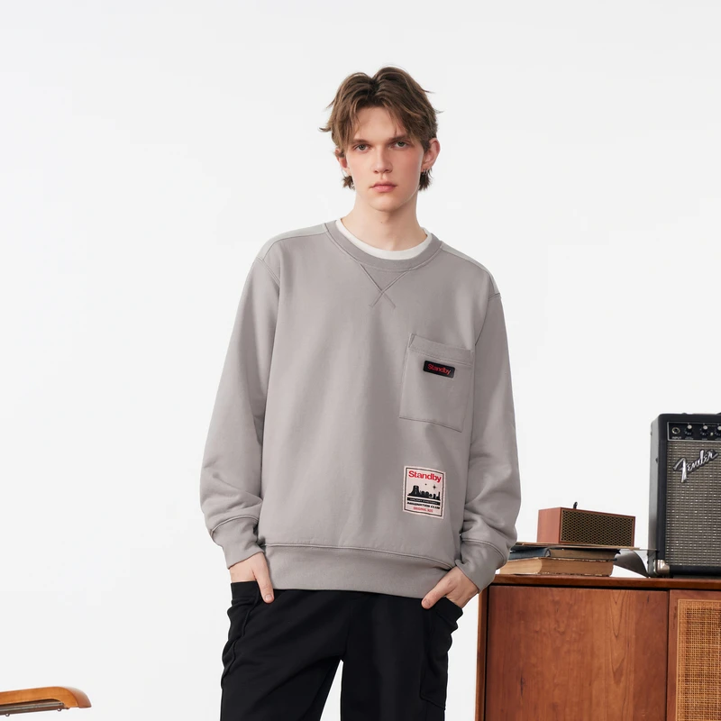 【INXX】Standby潮牌新品贴袋袋口拼螺纹卫衣男女同款XME4101378