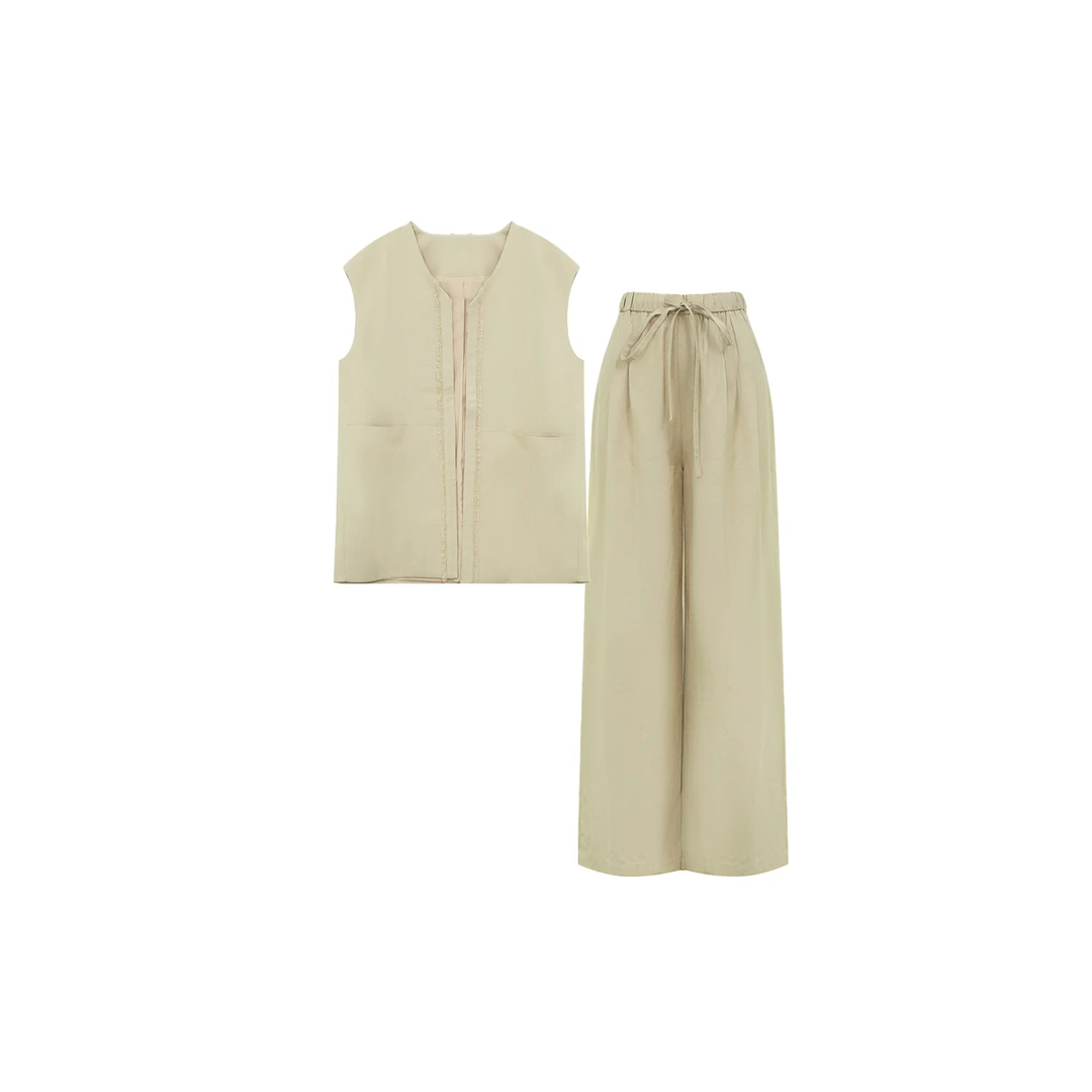 醋酸西装马甲松紧腰长裤套装2D2818518