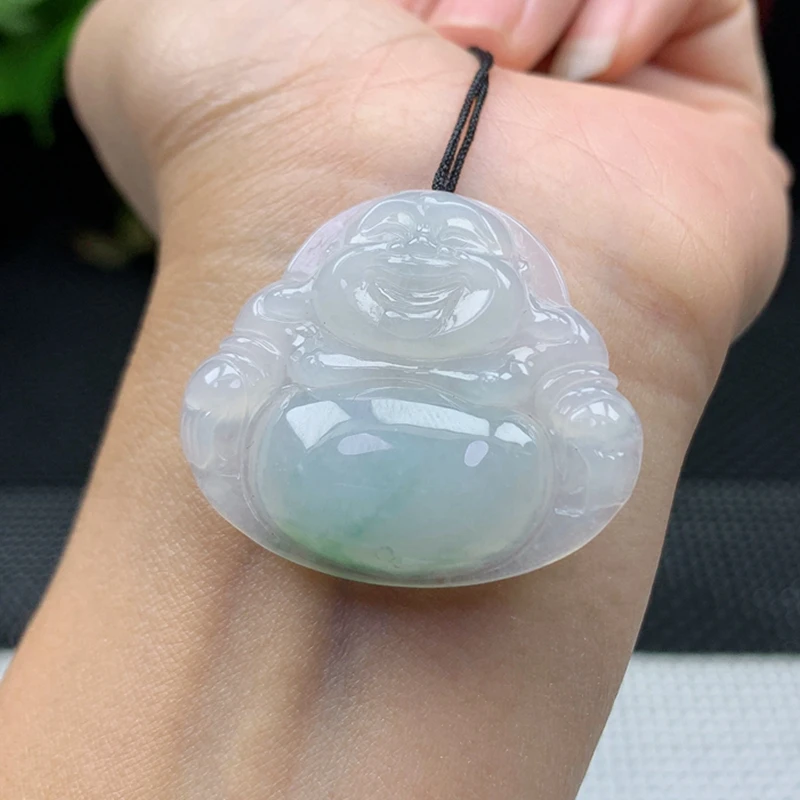 天然缅甸翡翠A货佛公吊坠玉石挂件飘花10.04g