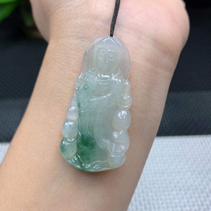 缅甸天然翡翠A货冰飘花观音吊坠菩萨挂件玉器正品玉吊坠10.99