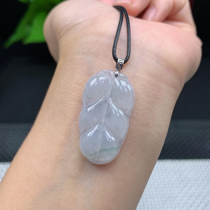 冰飘花18k金翡翠叶子吊坠天然缅甸玉石金枝玉叶玉坠