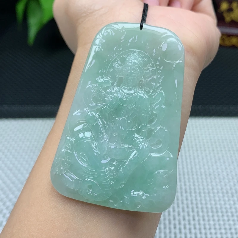 天然缅甸翡翠A货普贤菩萨吊坠守护神玉石挂件35.20g
