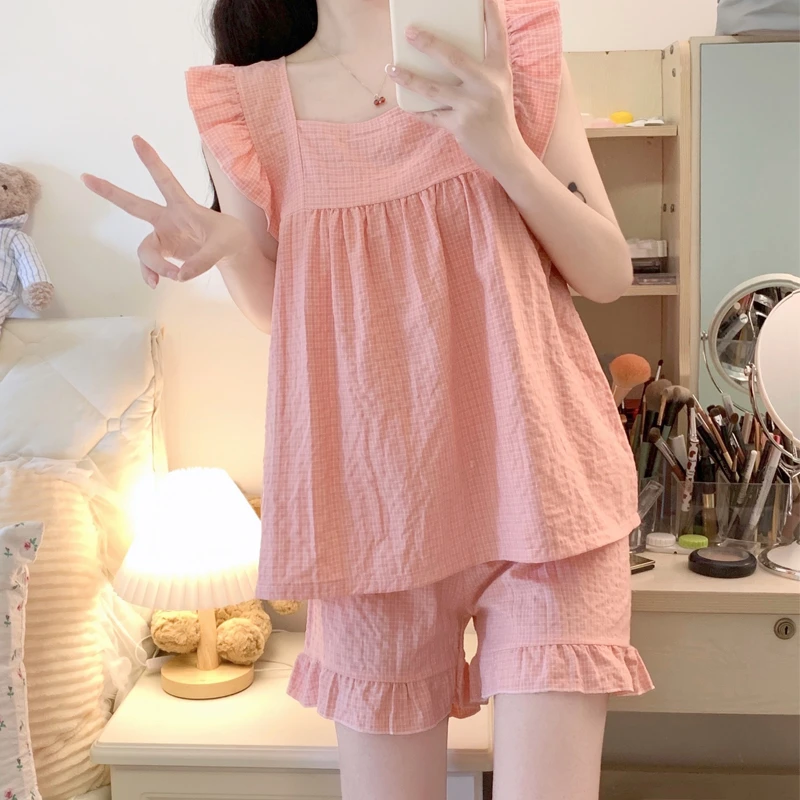 网红爆款2025新款夏季睡衣女纯棉100%全棉可外穿高级感家居服套装