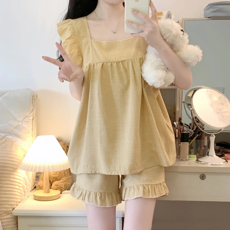 网红爆款2025新款夏季睡衣女士纯棉100%全棉短袖可外穿家居服套装