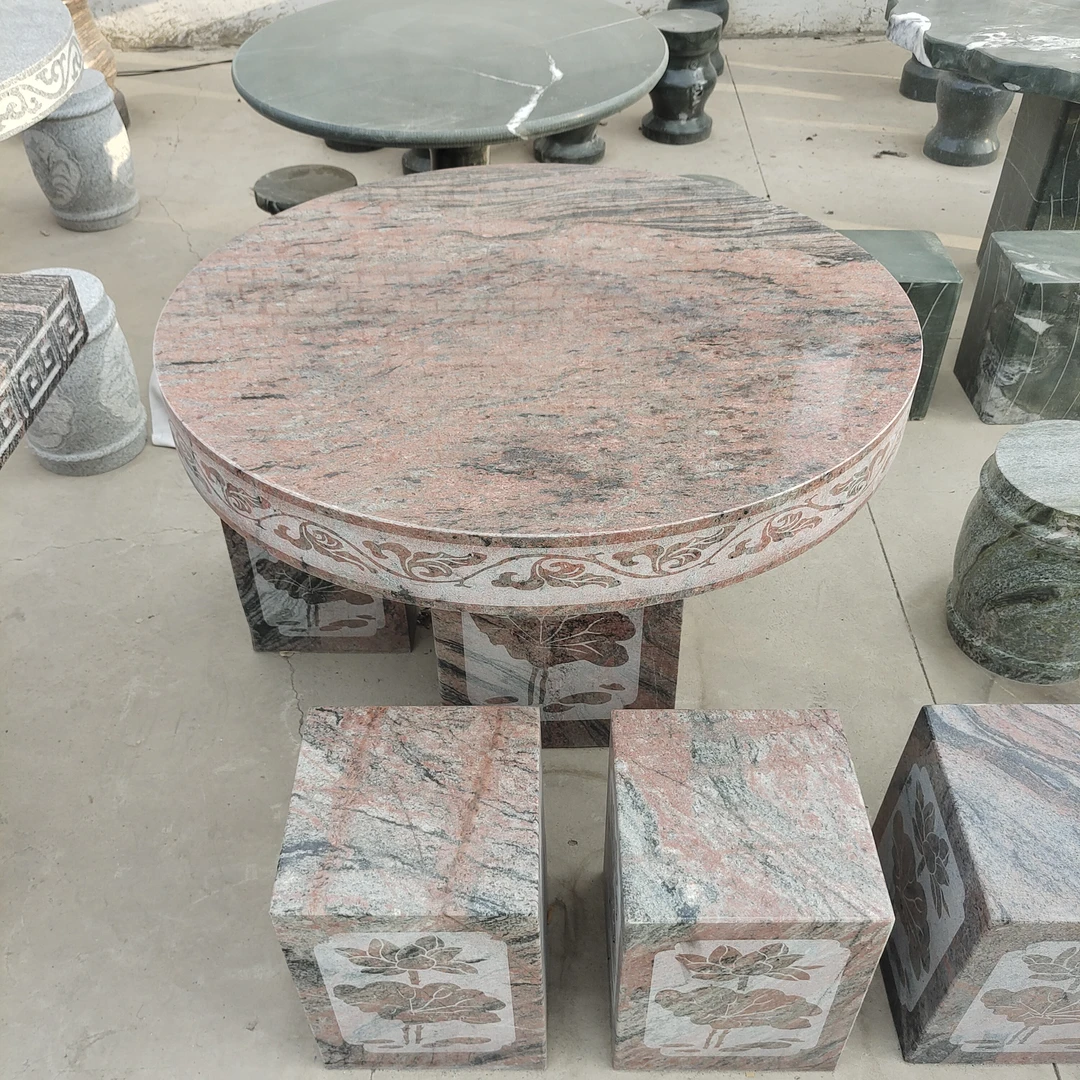 石桌石凳庭院别墅会所园林茶桌茶台天然石材制作圆形方形长方形