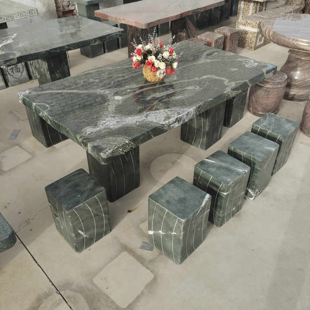 石桌石凳天然石材制作长方形圆形方形茶台庭院别墅户外摆件